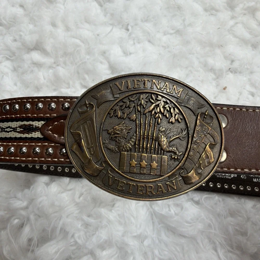 Vietnam Veteran Belt & Buckle‎ Nocona South Western Cowboy Studded Mens Size 40